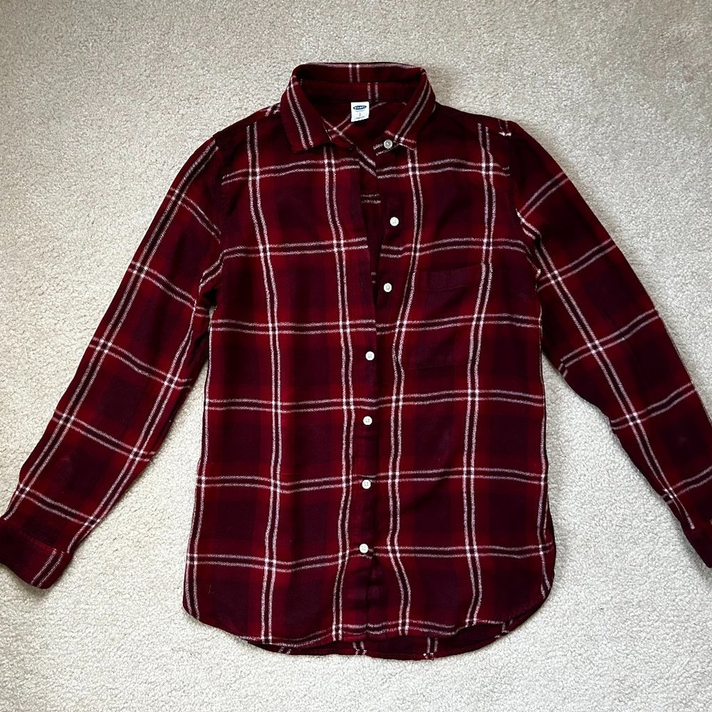 Old Navy Burgundy Plaid Button-up Top